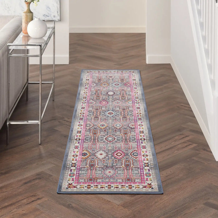 Nourison vintage kashan vka05 grey multi Grey, Multicoloured, Pink Living Room Floral Rug.
