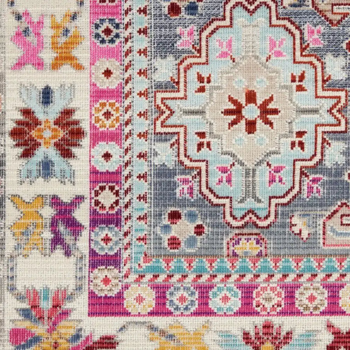Nourison vintage kashan vka05 grey multi Grey, Multicoloured, Pink Living Room Floral Rug.