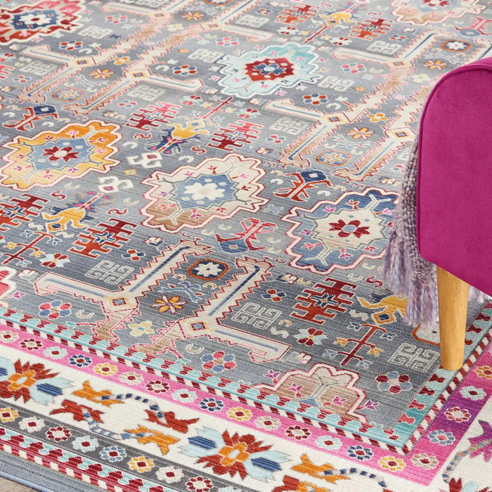 Nourison vintage kashan vka05 grey multi Grey, Multicoloured, Pink Living Room Floral Rug.