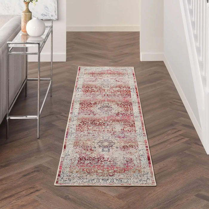 Nourison vintage kashan vka07 red ivory Ivory, Red Living Room Floral Rug.