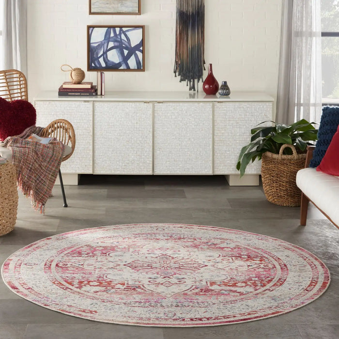 Nourison vintage kashan vka07 red ivory Ivory, Red Living Room Floral Rug.