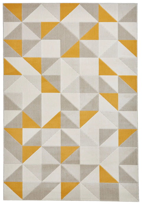 Think Rugs vancouver 18214 beige yellow Yellow, Beige Living Room Geometric Rug.