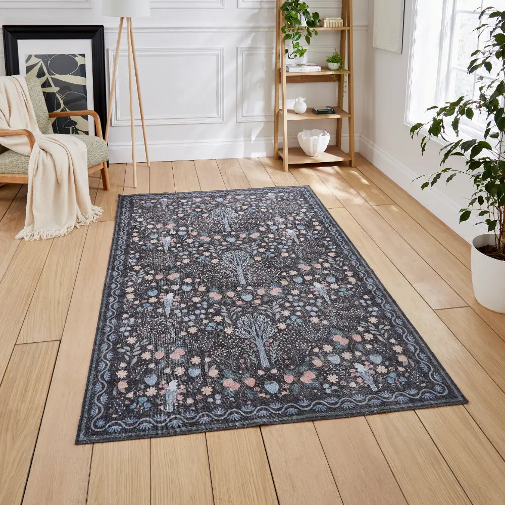 Black Floral Rugs