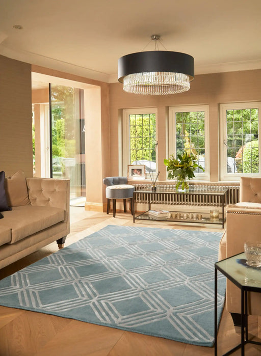 Origins vienna blue Blue Living Room Wool Rug.