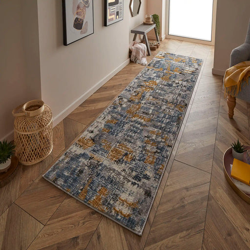 Oriental Weavers vinci 8024 y Blue, Grey, Yellow, Multicoloured Living Room Moroccan Rug.