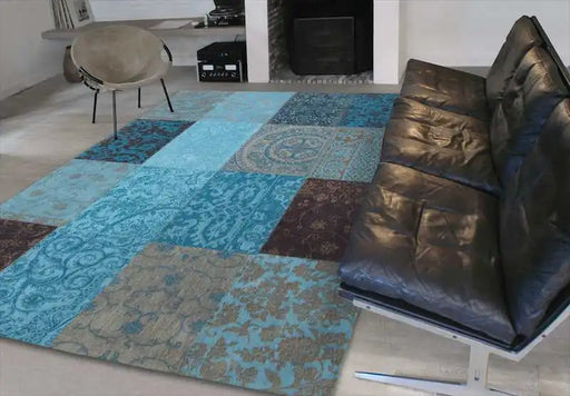 Louis de Poortere vintage 8105 turquoise Blue Living Room Flat Weave Rug.