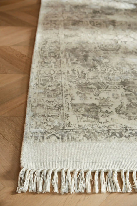 Rug Guru vintage fringe mocha oyster Grey, Ivory Living Room  Rug.