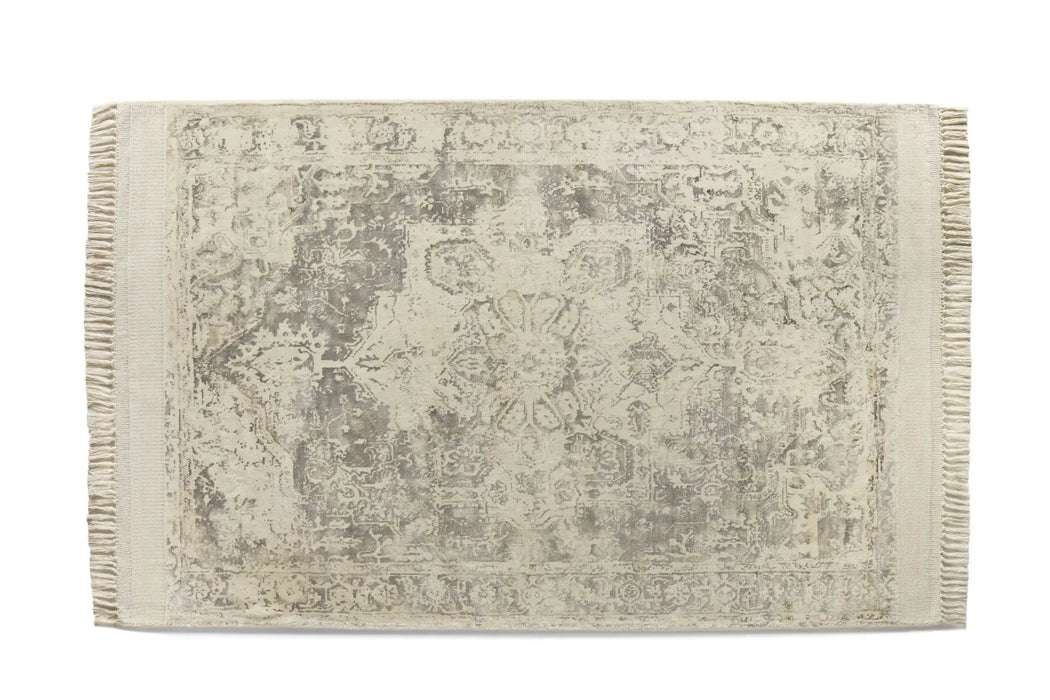 Rug Guru vintage fringe mocha oyster Grey, Ivory Living Room  Rug.