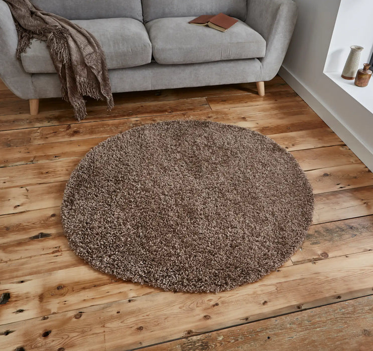 Think Rugs vista plain 2236 beige Brown, Beige Living Room Shaggy Rug.