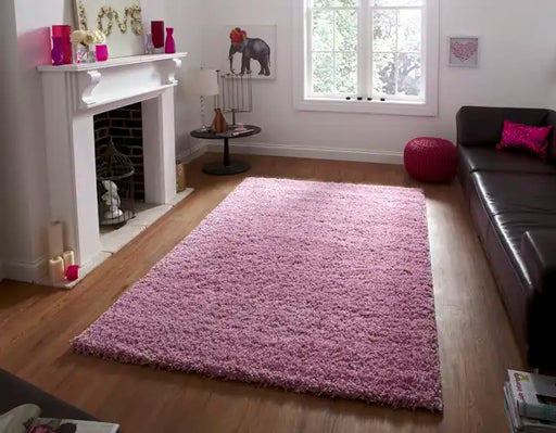 Think Rugs vista plain 2236 pink Pink Living Room Shaggy Rug.