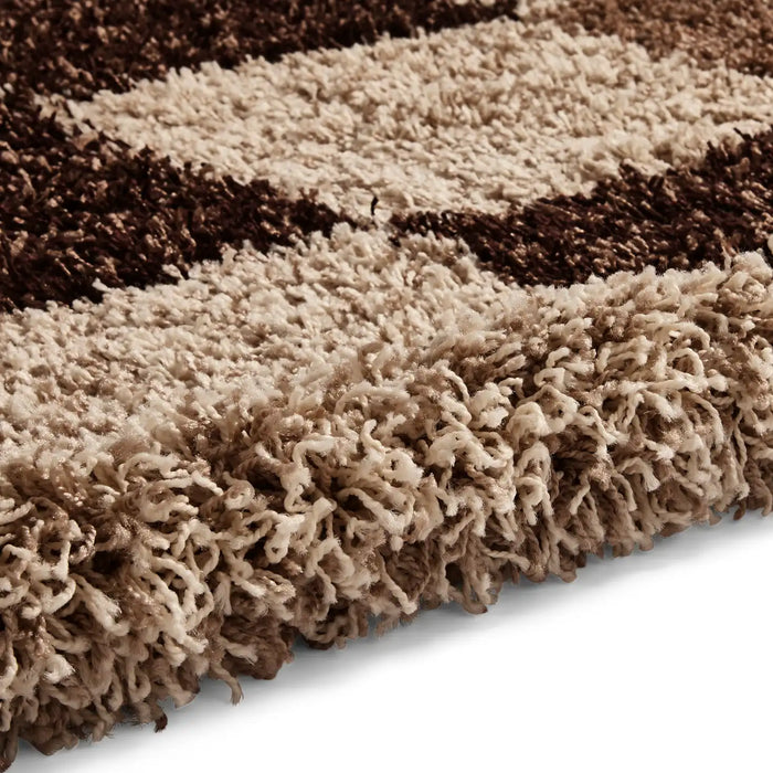Think Rugs vista pattern 2247 check Brown, Beige Living Room Shaggy Rug.