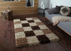 Think Rugs vista pattern 2247 check Brown, Beige Living Room Shaggy Rug.