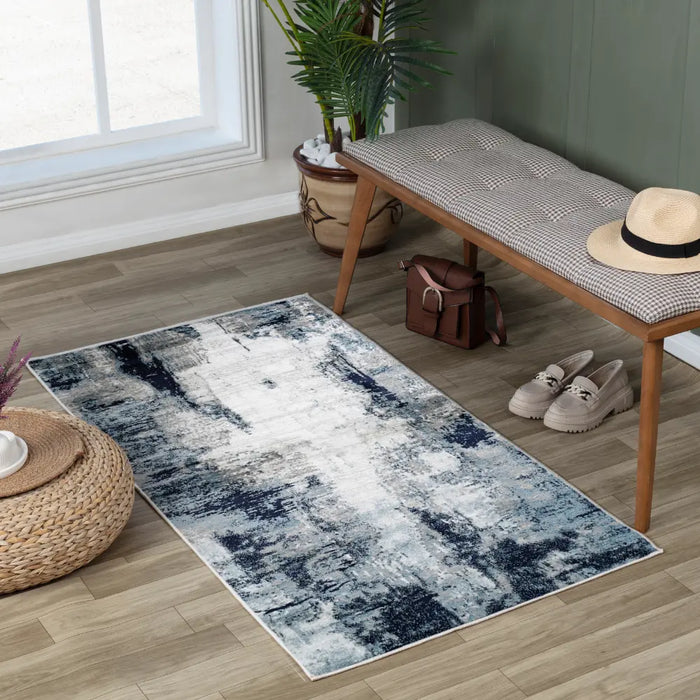 GIULIA Abstract Modern Marble Aqua/Navy Rug