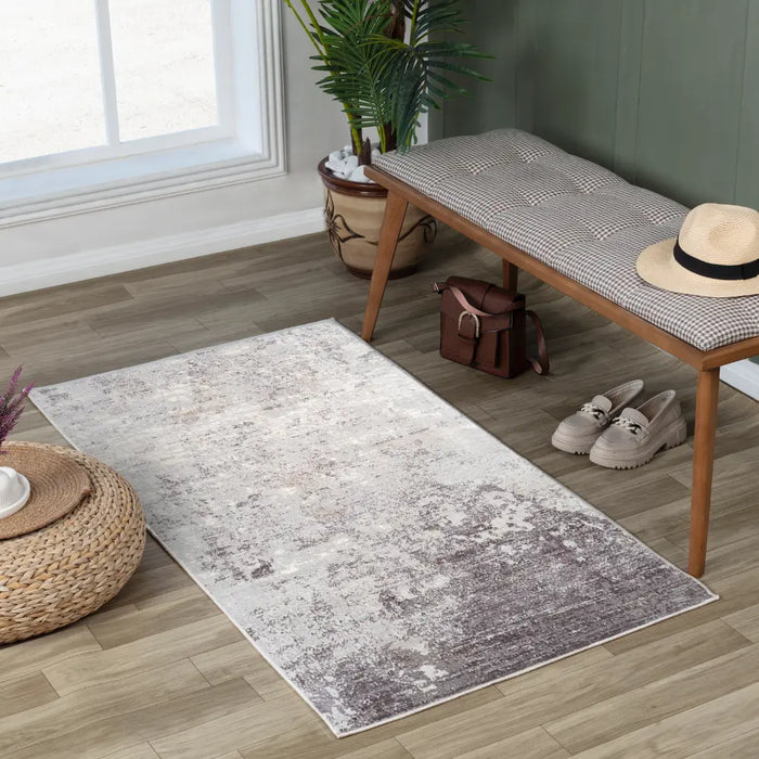 FIONA ROBERT Abstract Modern Marble Silver Gray Rug