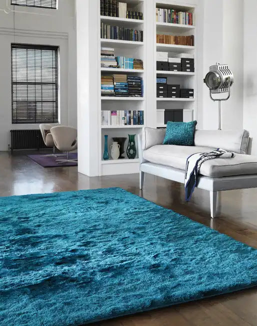 Asiatic whisper dark teal Blue, Teal Living Room Shaggy Rug.