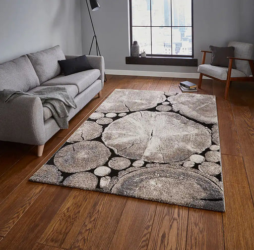 Think Rugs woodland think 6318 beige black Beige, Black Living Room  Rug.