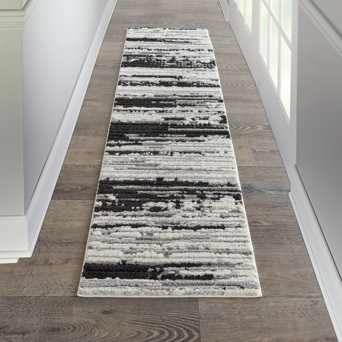 Nourison Delivered in 6 weeks   USA zermatt zero02 ivory charcoal Black, Ivory Living Room  Rug.
