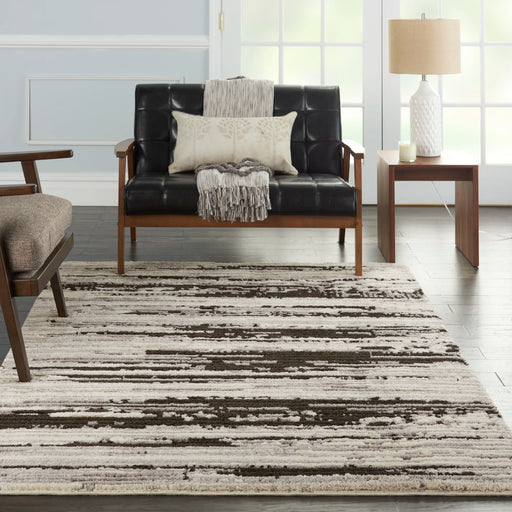Nourison Delivered in 6 weeks   USA zermatt zero02 ivory charcoal Black, Ivory Living Room  Rug.