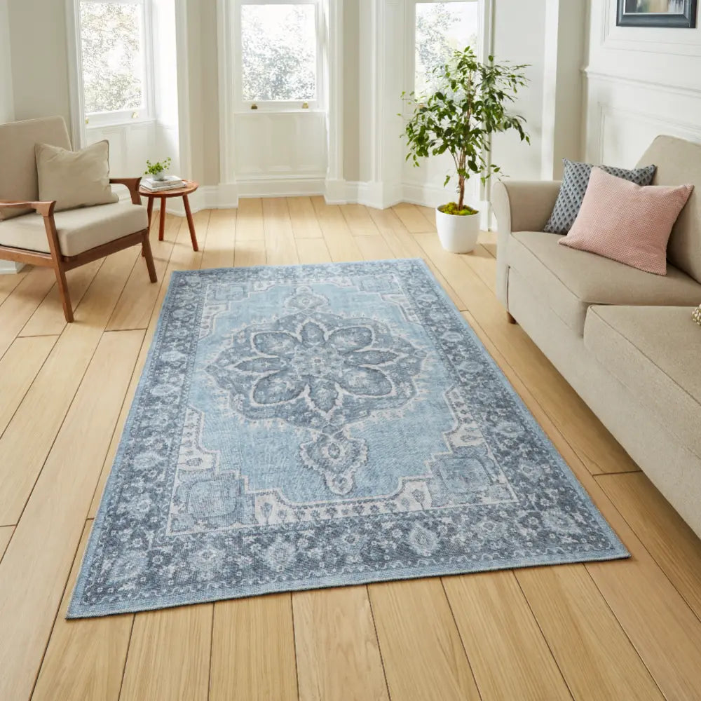 Zahra Washable S0063 Blue Blue Rug — RugsDirect Online