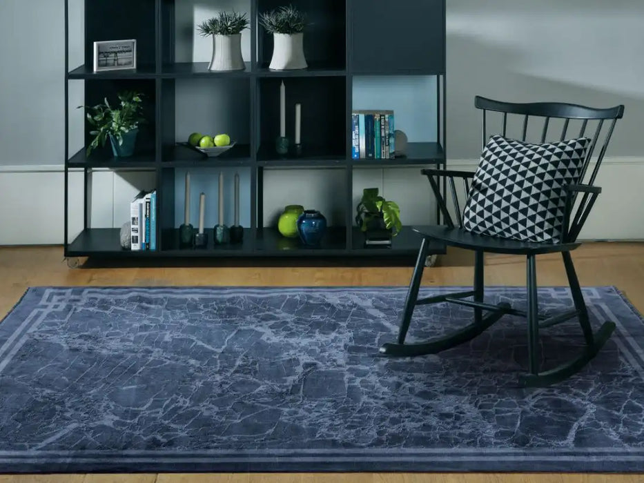Asiatic zehraya ze02 ink blue border Blue Living Room  Rug.