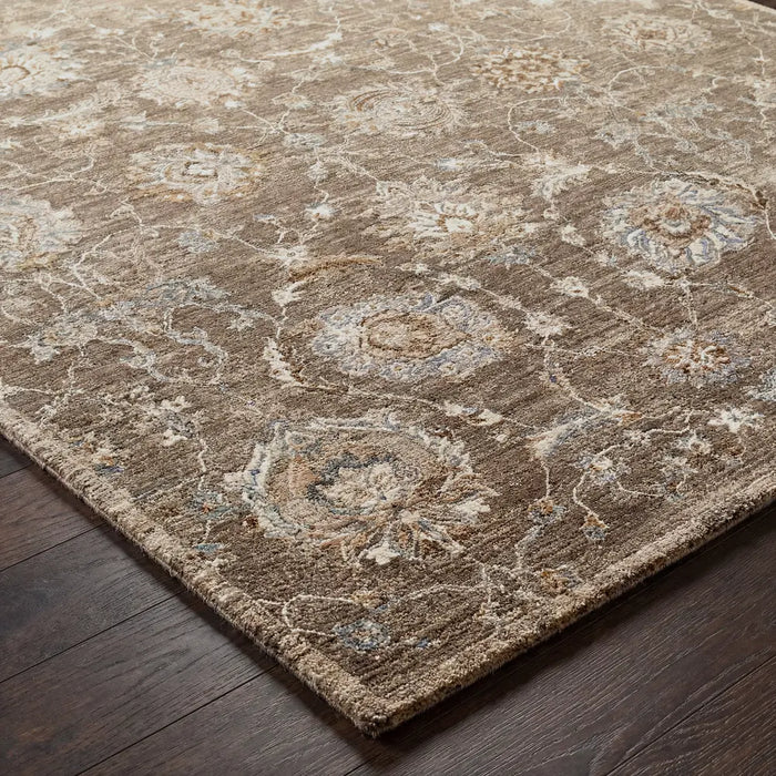 Arda Vintage Brown Grey Taupe Traditional Boho Fringe Living Dining Bedroom ACZ2300 Rug