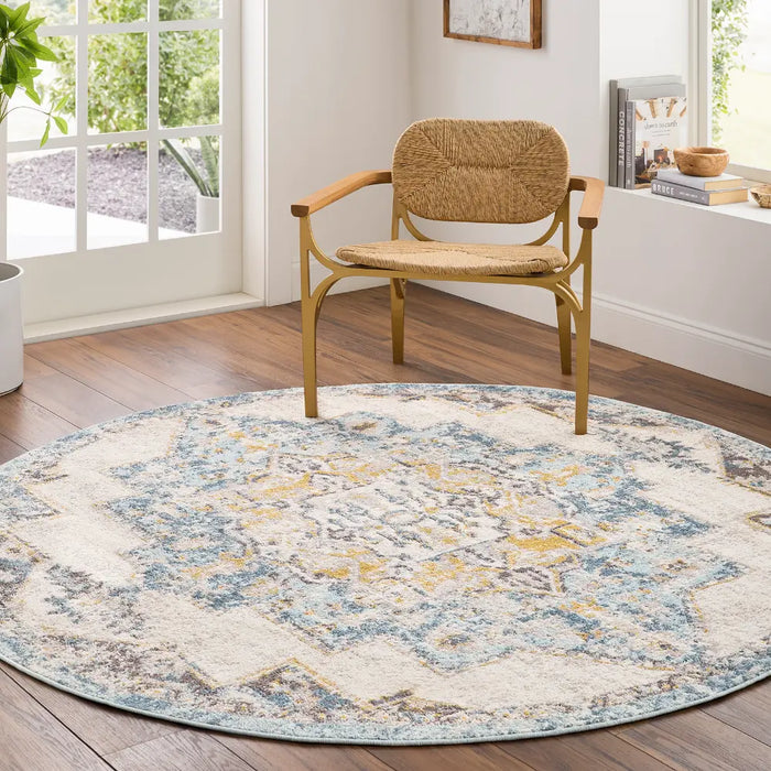 AGRA Vintage Traditional Oriental Boho Sky Blue Rug
