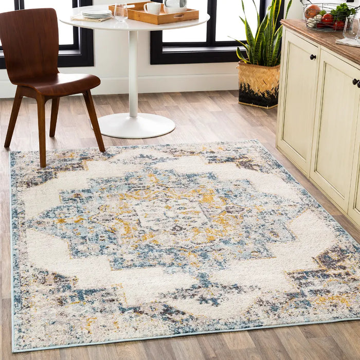AGRA Vintage Traditional Oriental Boho Sky Blue Rug
