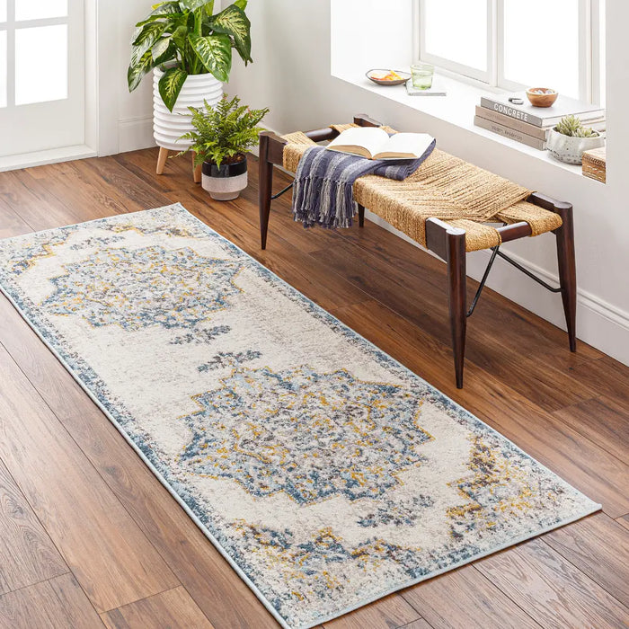 AGRA Vintage Traditional Oriental Boho Sky Blue Rug