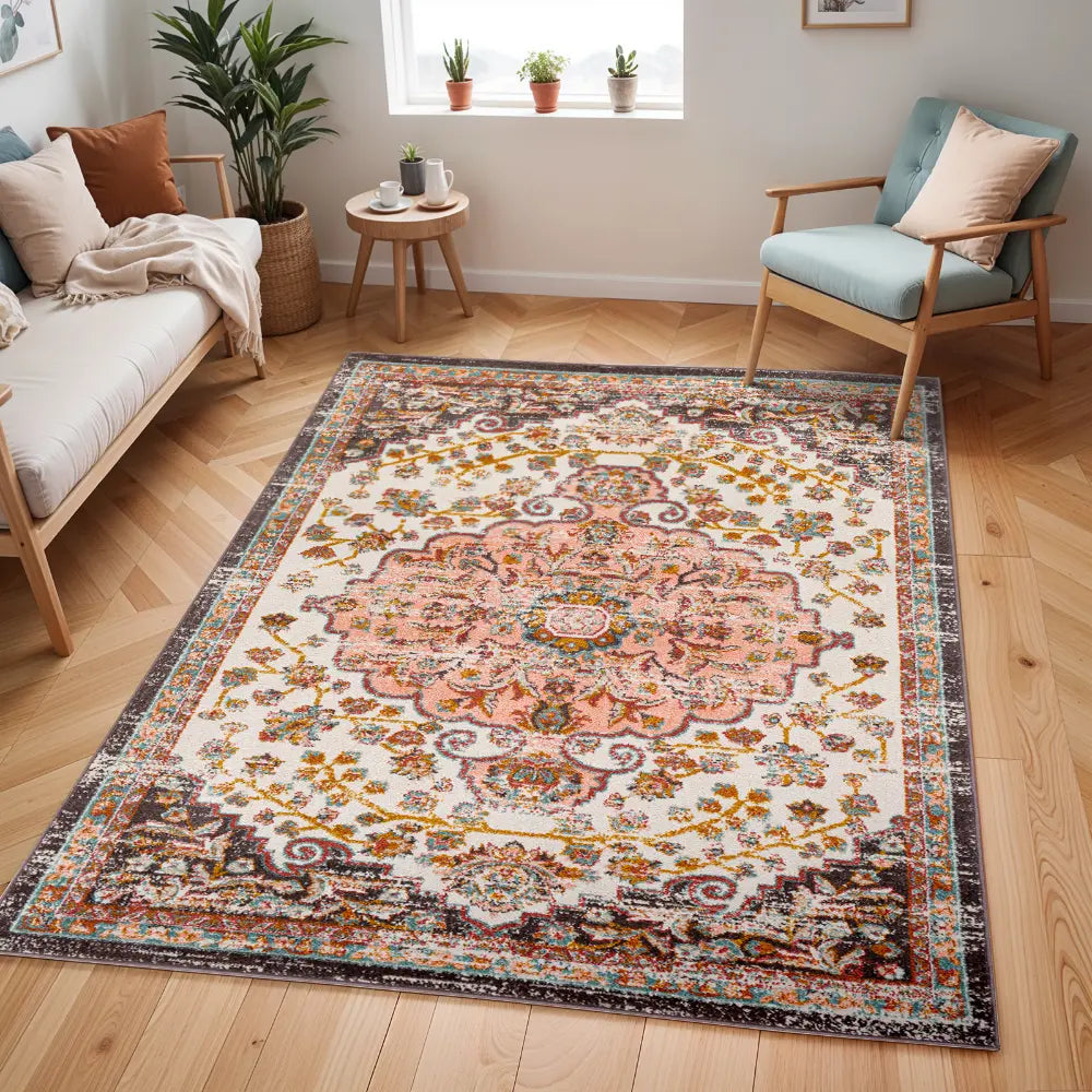 117×201 “ Vegetarian” ViNTAGE RUG CELIA Vintage Traditional Oriental Boho Brick Rug Brown Rug