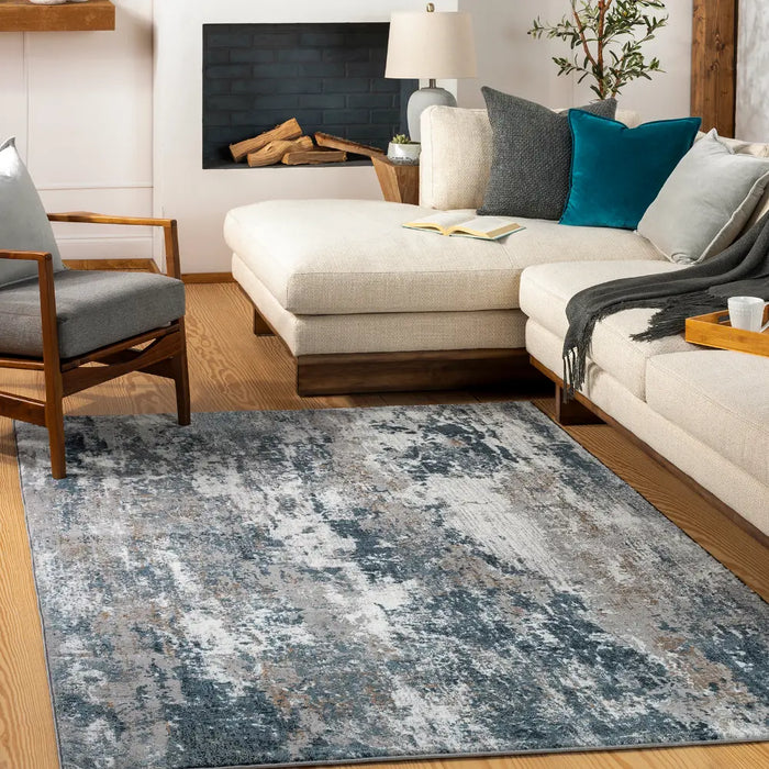 Allegro-Abstract  Blue Bleige Grey Modern Marble Living Dining Rug ALG2306