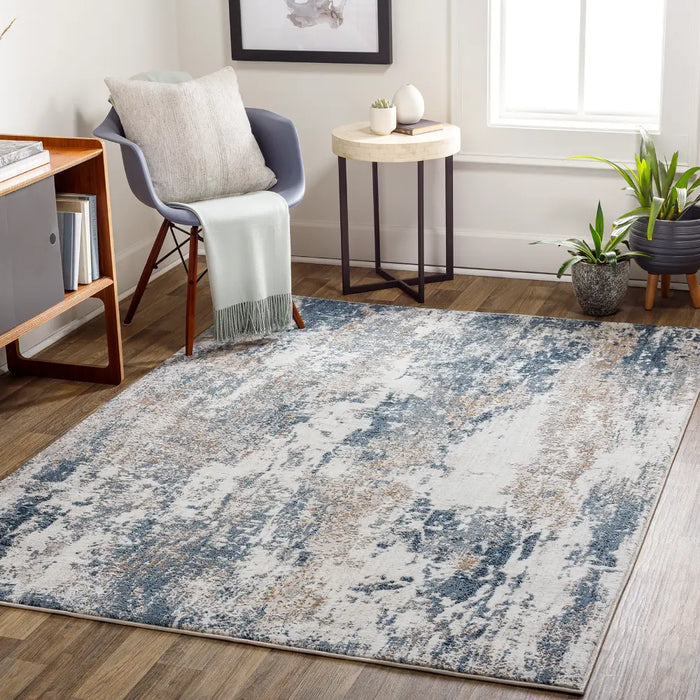 Allegro-Abstract  Blue Bleige Grey Modern Marble Living Dining Rug ALG2307