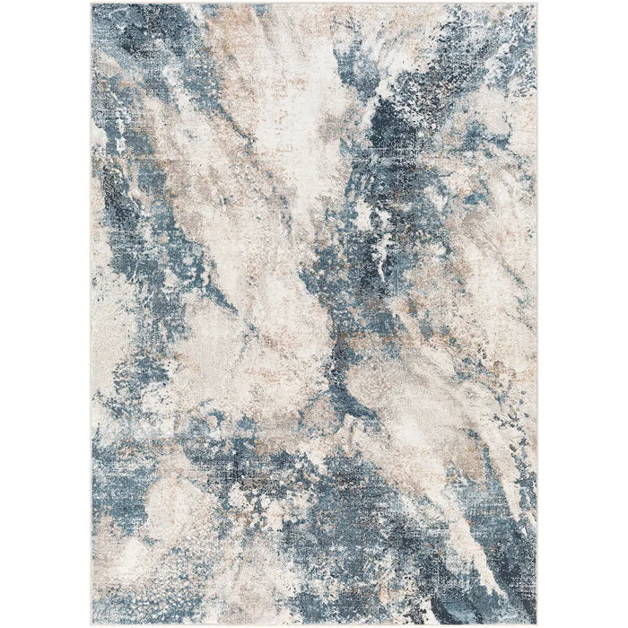 Allegro-Abstract  Blue Grey Brown Modern Marble Living Dining Bedroom Rug ALG2338