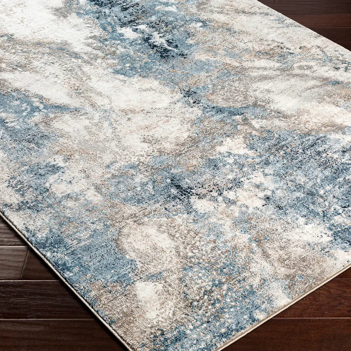 Allegro-Abstract  Blue Grey Brown Modern Marble Living Dining Bedroom Rug ALG2338