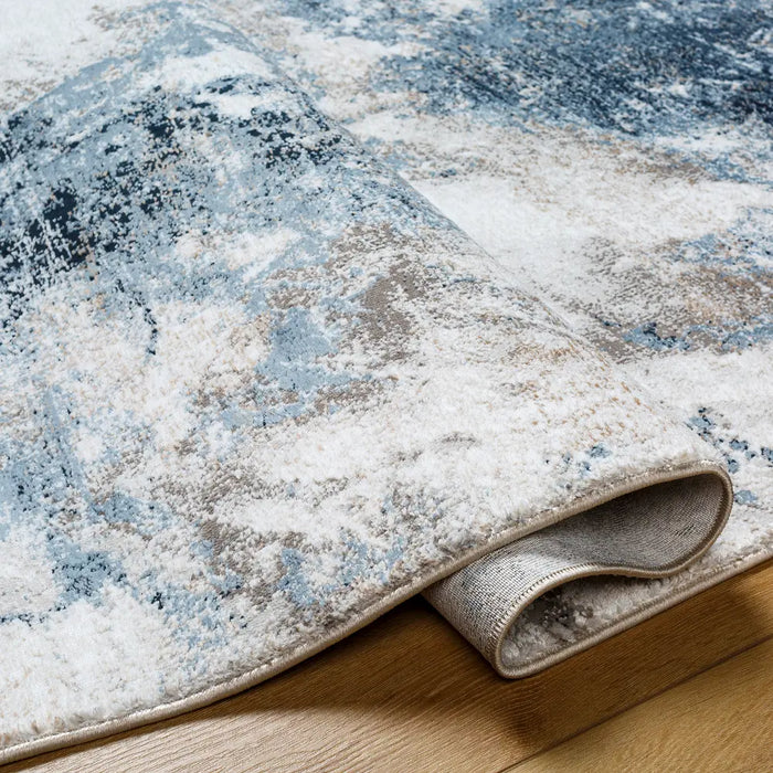Allegro-Abstract  Blue Grey Brown Modern Marble Living Dining Bedroom Rug ALG2338