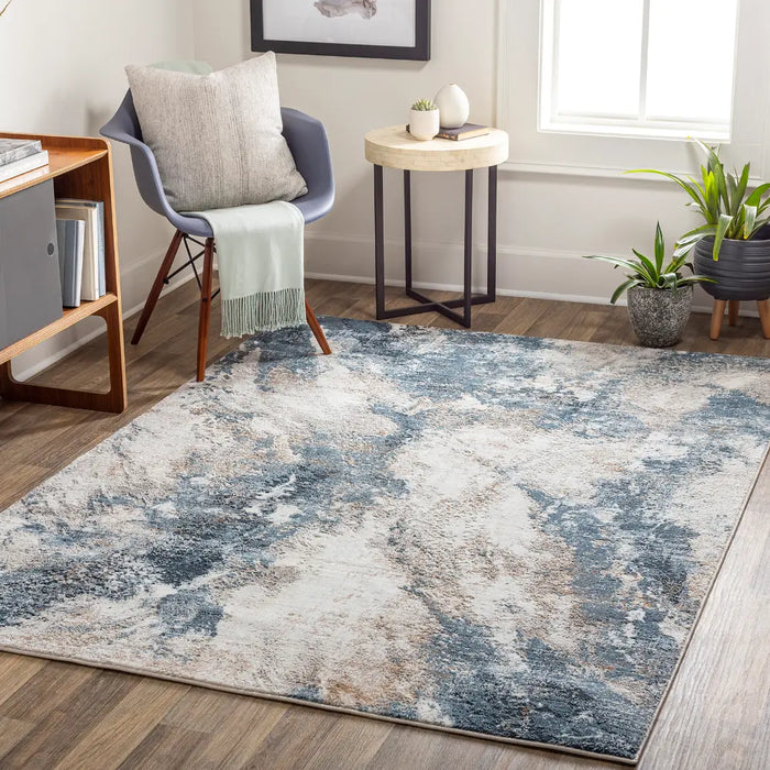 Allegro-Abstract  Blue Grey Brown Modern Marble Living Dining Bedroom Rug ALG2338
