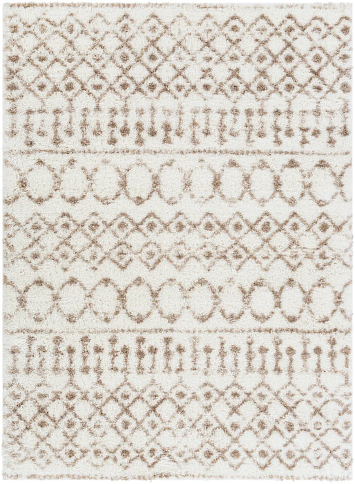 SAANJH Shaggy Geometric Plush Pile Beige Rug