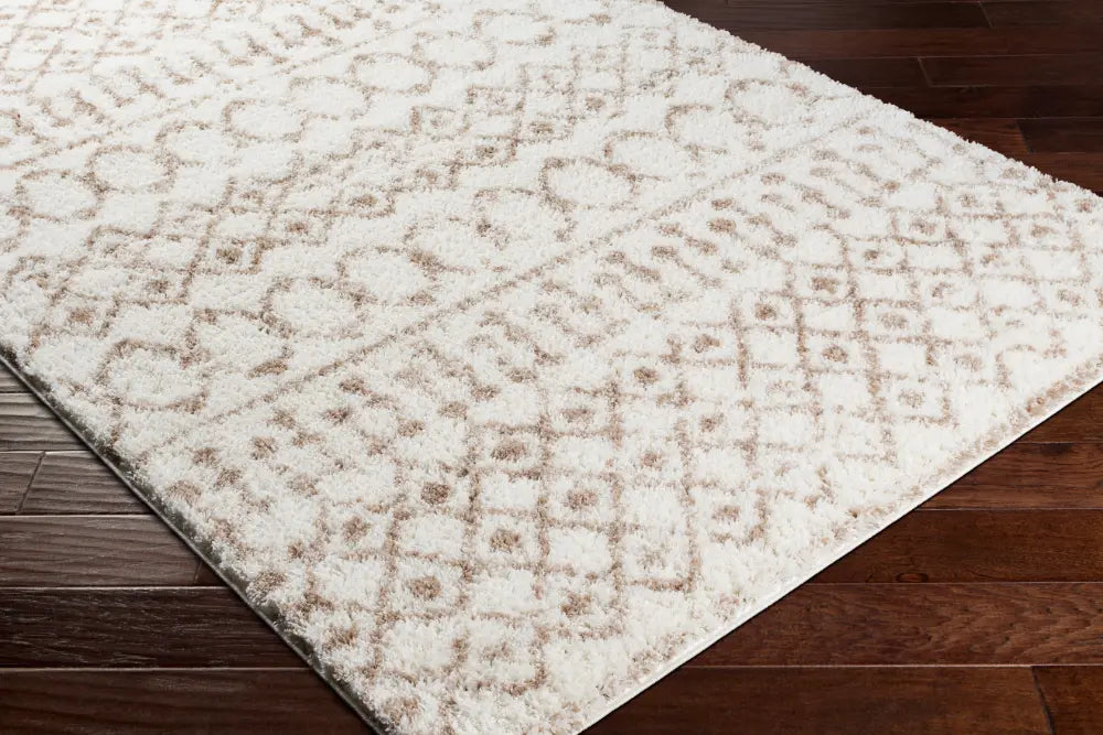 SAANJH Shaggy Geometric Plush Pile Beige Rug
