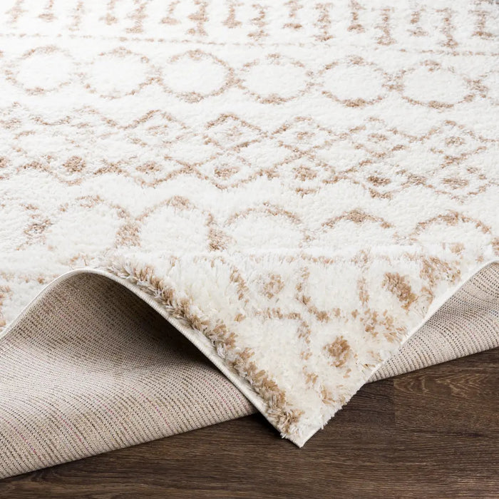 SAANJH Shaggy Geometric Plush Pile Beige Rug