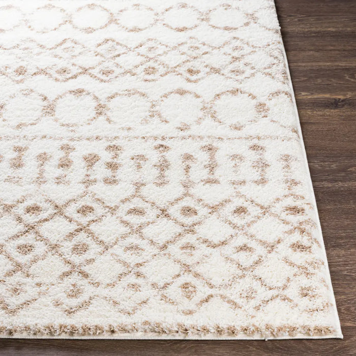 SAANJH Shaggy Geometric Plush Pile Beige Rug