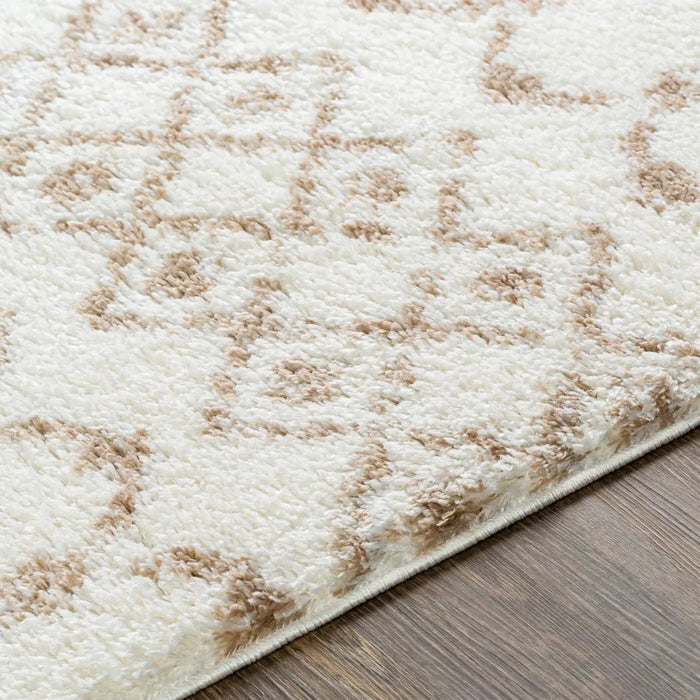 SAANJH Shaggy Geometric Plush Pile Beige Rug
