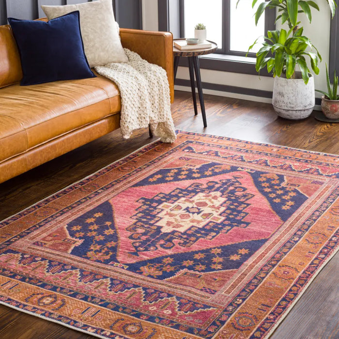 VALENTINA SPRINGS Machine Washable Traditionnal Boho Coral Rug