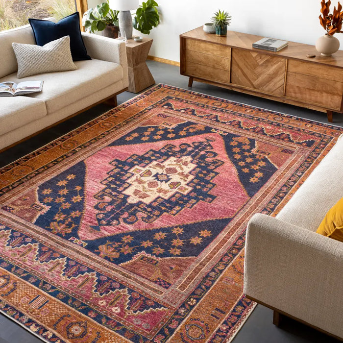 VALENTINA SPRINGS Machine Washable Traditionnal Boho Coral Rug