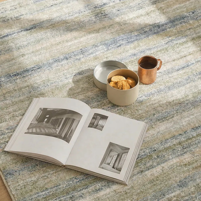 Avellino Abstract Green Blue Beige Modern Marble High Pile Living Dining Bedroom AVL2325 Rug