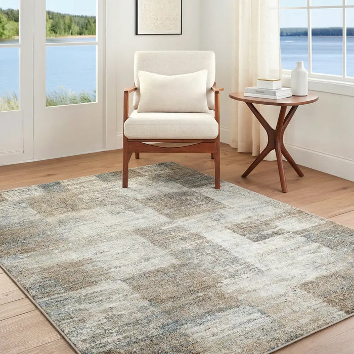 Avellino Modern Brown Grey Blue Graphic High Pile Living Dining Bedroom AVL2342 Rug