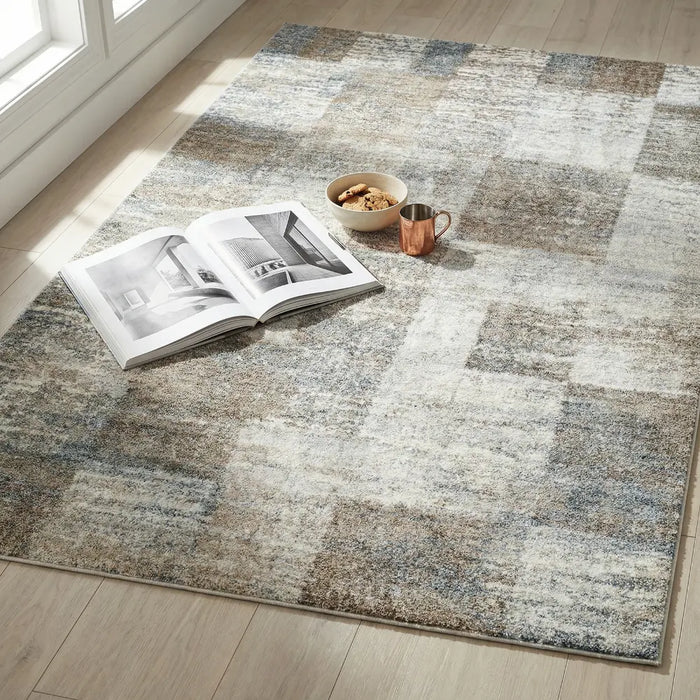 Avellino Modern Brown Grey Blue Graphic High Pile Living Dining Bedroom AVL2342 Rug