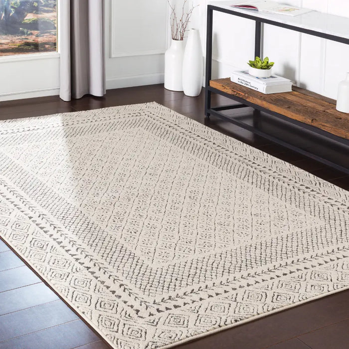 AMBRE Scandi Geometric Charcoal Light Beige Rug