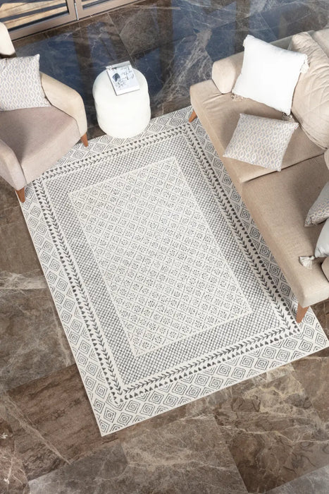 AMBRE Scandi Geometric Charcoal Light Beige Rug