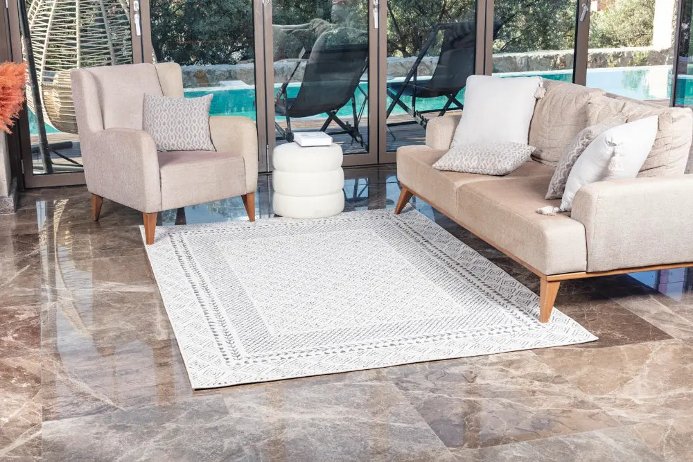 AMBRE Scandi Geometric Charcoal Light Beige Rug