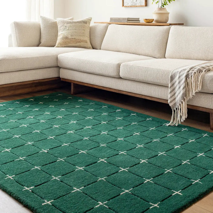 Brook Hand Tufted Green Beige Wool Modern Living Dining Bedroom BKO2333 Rug