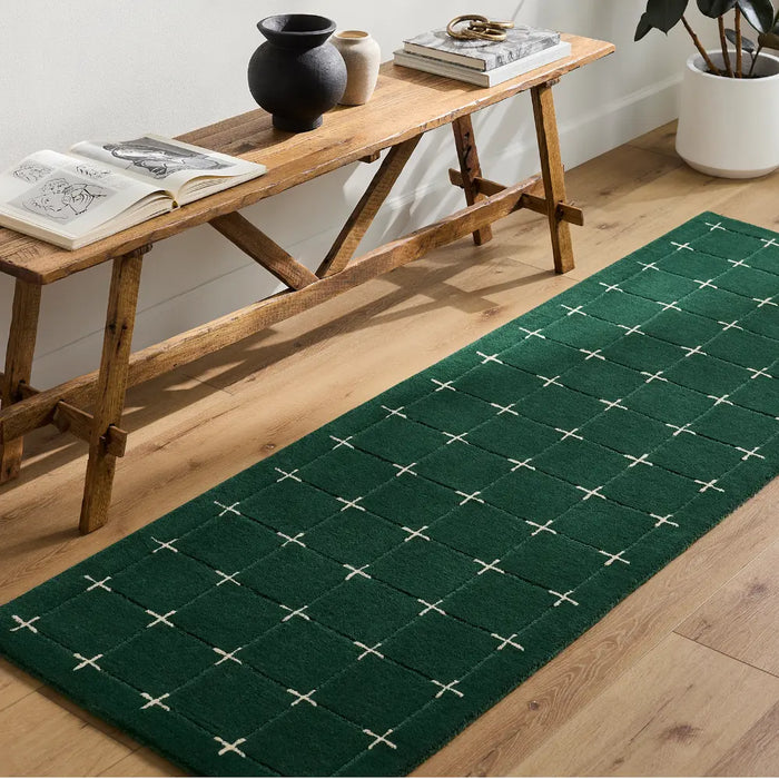 Brook Hand Tufted Green Beige Wool Modern Living Dining Bedroom BKO2333 Rug